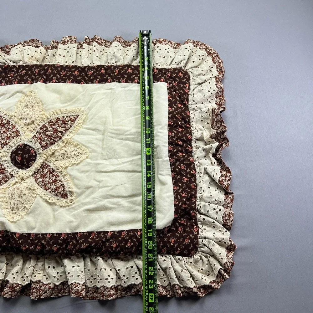 Vintage Homemade Floral Pillow Sham Multicolor Eyelet Lace Patchwork (20